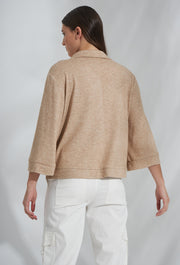 Zeus Knitted Polo Cardigan Beige