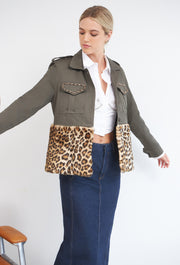 Leopard Faux Fur Jacket Khaki