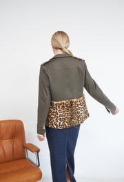 Leopard Faux Fur Jacket Khaki