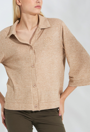 Lucky Knitted Polo Cardigan Beige