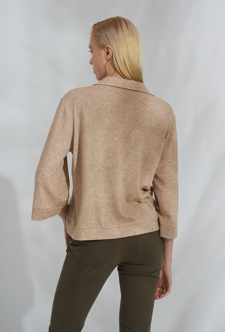 Wild West Knitted Polo Cardigan Beige